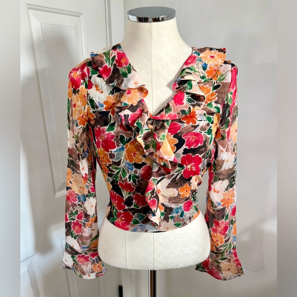 Sage Floral Ruffled Y2K Inspired Blouse